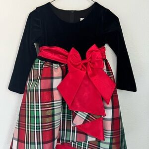 Vintage Rare Editions Black Velvet Dress with Red and plaid taffeta skirt.